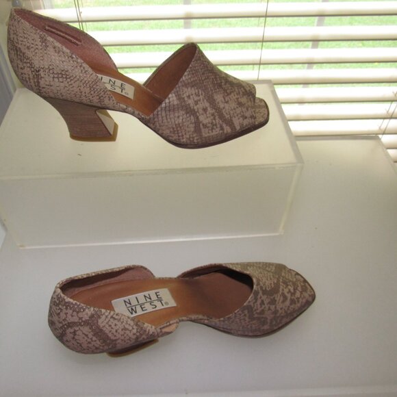 Nine West Dolley Snakeskin Peep-Toe D’Orsay Pumps – Size 8.5 M, Y2K Cottagecore - Picture 3 of 10